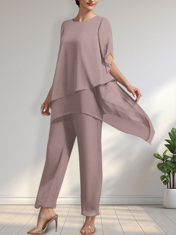 Vestido de gasa para madre de la novia, con escote redondo y largo hasta los tobillos, de mono/pantalón separado