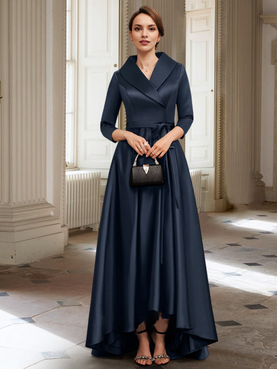 Vestidos de madre de la novia de corte A/princesa, mangas largas, con bolsillos y cinturón