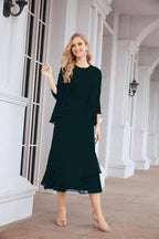 Vestido formal de fiesta Sunnderly de dos piezas, corte A, para madre de la novia, SY28072 