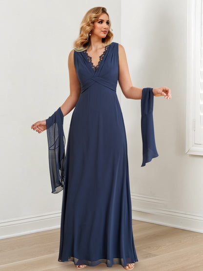 Vestidos de madre de la novia de corte A/princesa, escote en V y largo hasta el suelo