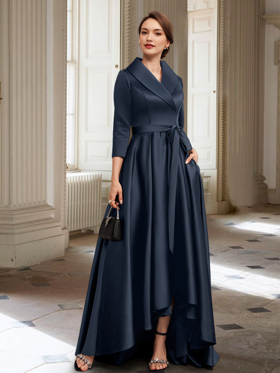 Vestidos de madre de la novia de corte A/princesa, mangas largas, con bolsillos y cinturón