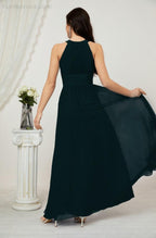 Vestido formal de fiesta Sunnderly de gasa con cuello halter, largo y sin mangas, para dama de honor SY2802 