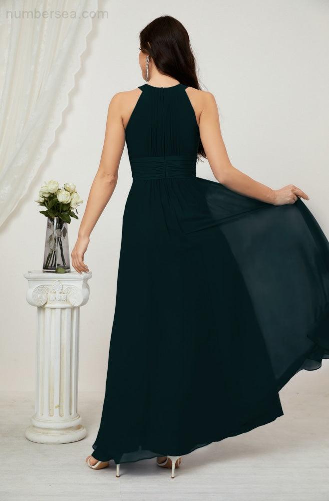 Vestido formal de fiesta Sunnderly de gasa con cuello halter, largo y sin mangas, para dama de honor SY2802 