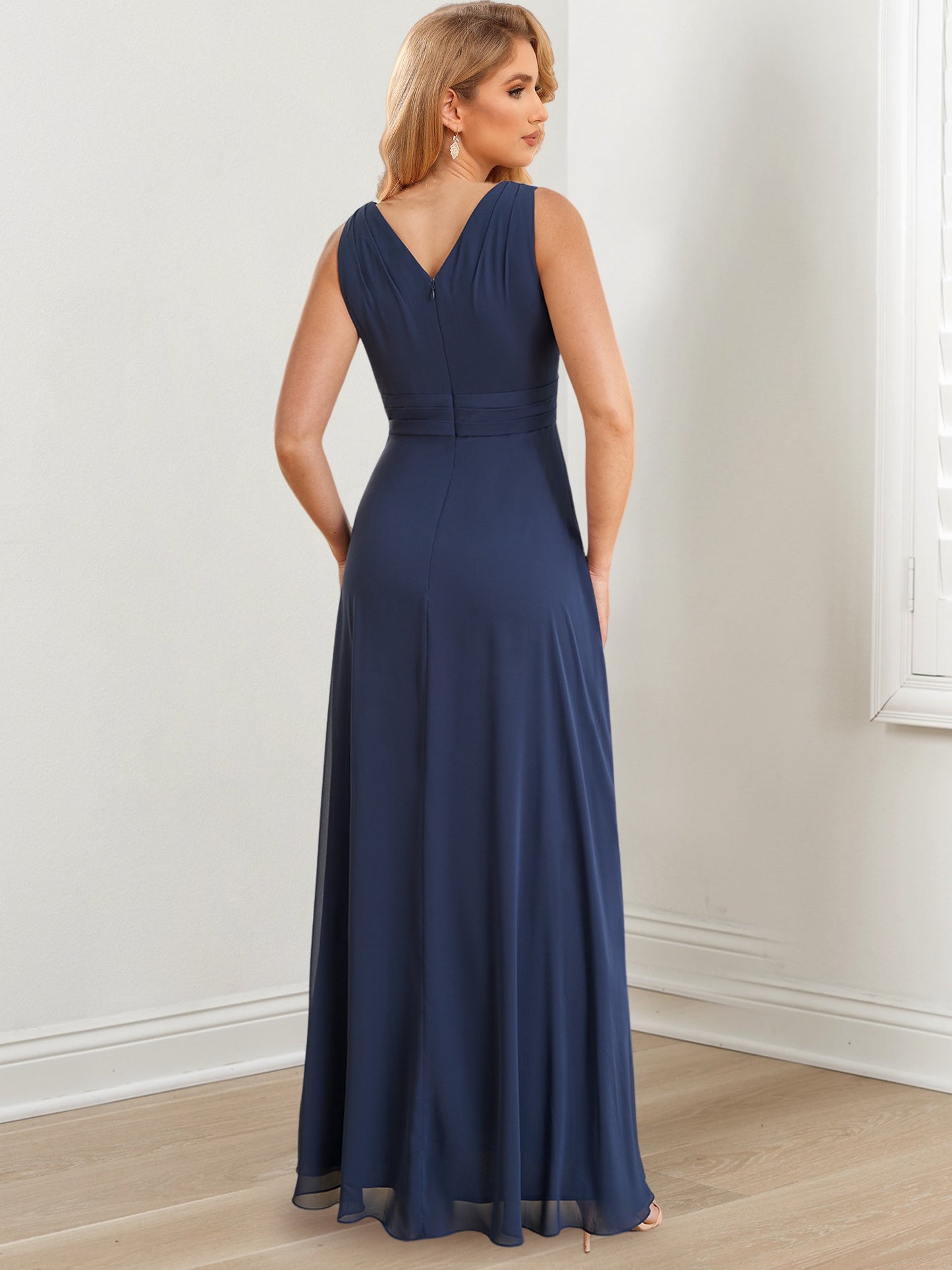 Vestidos de madre de la novia de corte A/princesa, escote en V y largo hasta el suelo