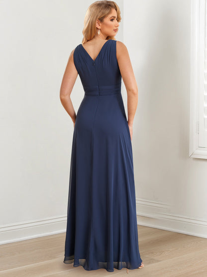 Vestidos de madre de la novia de corte A/princesa, escote en V y largo hasta el suelo