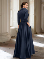 Vestidos de madre de la novia de corte A/princesa, mangas largas, con bolsillos y cinturón