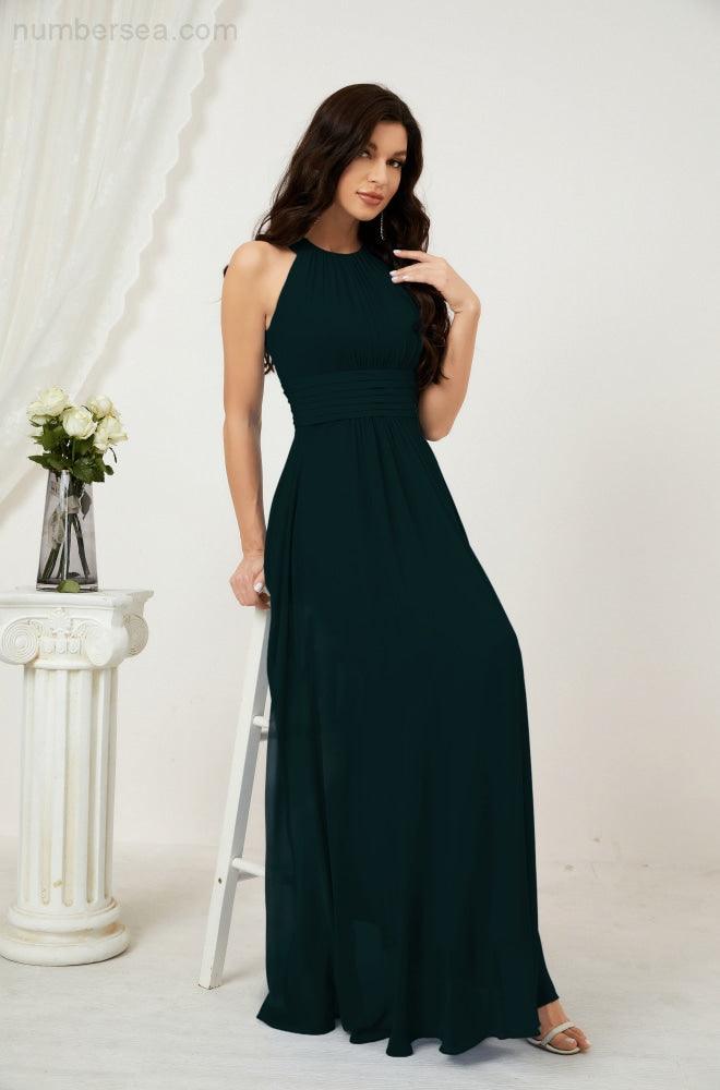 Vestido formal de fiesta Sunnderly de gasa con cuello halter, largo y sin mangas, para dama de honor SY2802 
