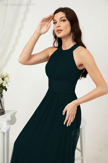 Sunnderly Formal Party Gown Dress Chiffon Halter Long Sleeveless Bridesmaid Dresses SY2802