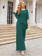Vestido formal de fiesta Sunnderly, largo, para madre de la novia, con capa con volantes, SY28026 