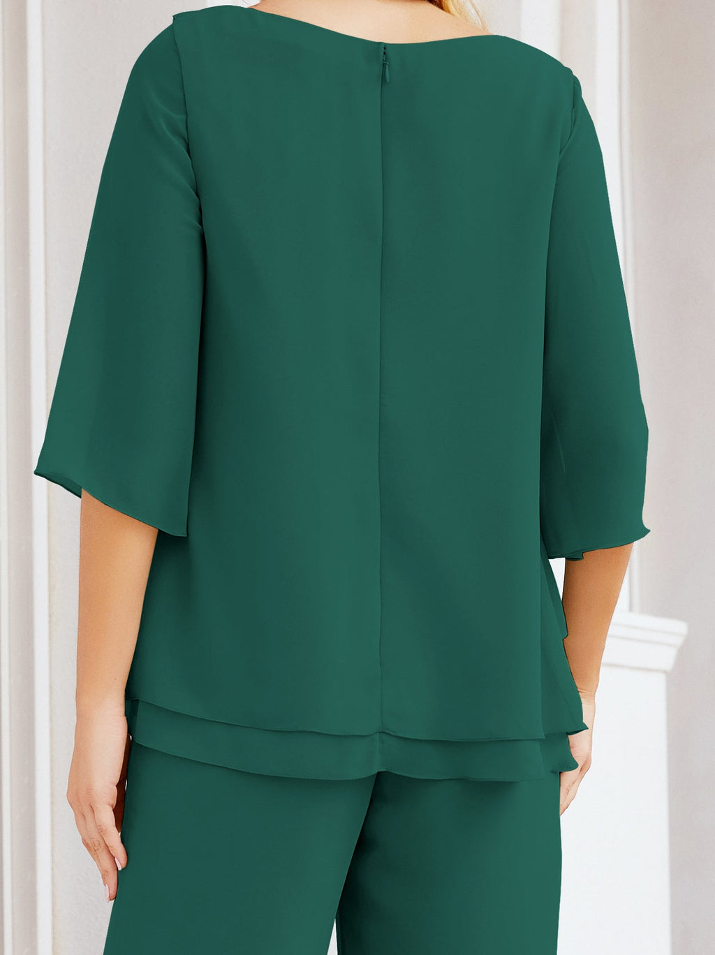 Elegante vestido de dos piezas para madre de la novia, talla grande, pantalón, capas con volantes, bata plateada SY28064 