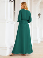 Sunnderly Women's Chiffon Bridesmaid Dress A line Long Sleeves Formal Evening Prom Gown for Wedding Guest SY28032