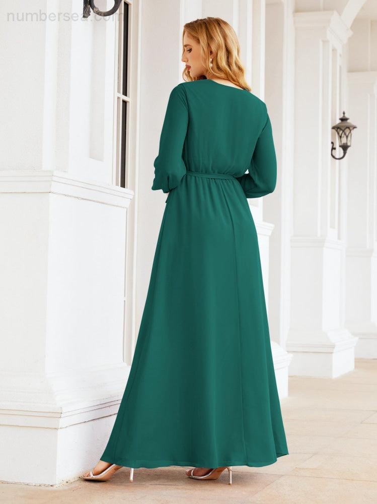 Sunnderly Women's Chiffon Bridesmaid Dress A line Long Sleeves Formal Evening Prom Gown for Wedding Guest SY28032