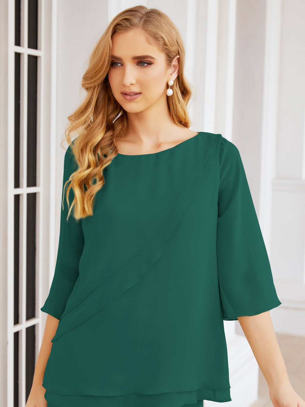 Elegante vestido de dos piezas para madre de la novia, talla grande, pantalón, capas con volantes, bata plateada SY28064 