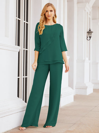 Sunnderly Elegant 2 Piece Mother of The Bride Dress Plus Size Pant Suits Ruffle Layers Sliver Housecoat SY28064