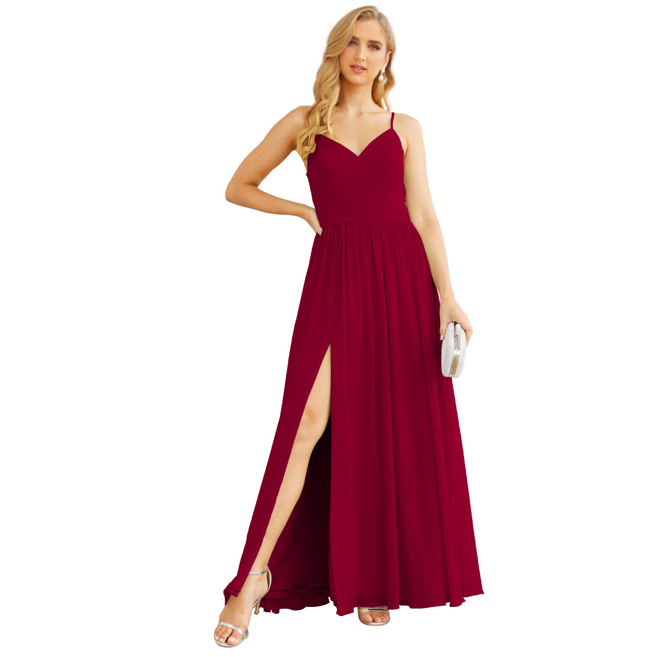 Vestidos de dama de honor con tirantes finos para mujer, de gasa, largos, formales, para fiesta y graduación 