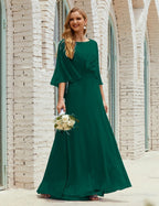 Vestido de dama de honor Sunnderly para mujer, de gasa, manga larga y cuello en V, vestido formal para boda o fiesta SY28018 