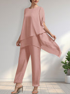 Vestido de gasa para madre de la novia, con escote redondo y largo hasta los tobillos, de mono/pantalón separado