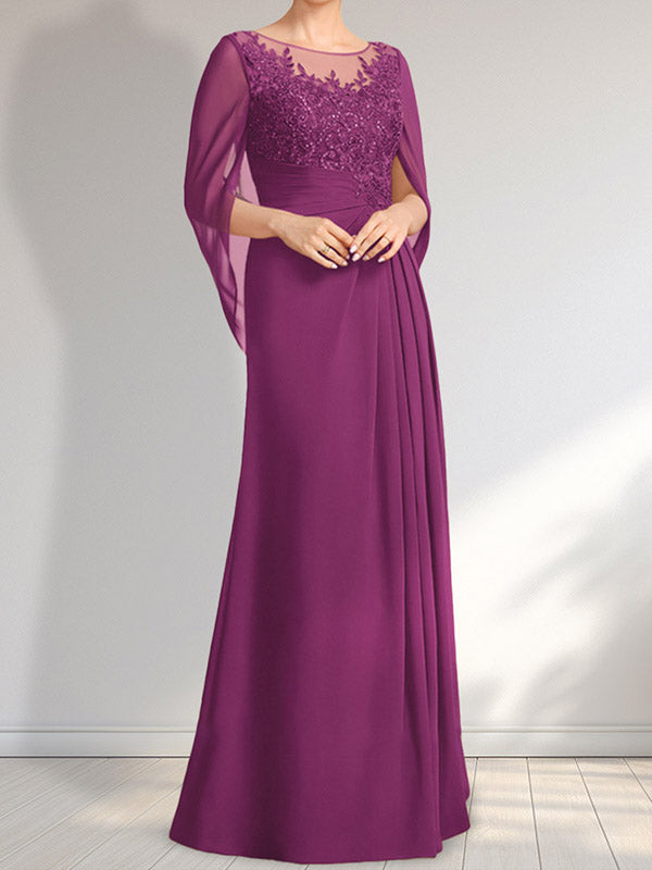 Vestido de gasa con encaje, ilusión, corte A, largo hasta el suelo, para madre de la novia con lentejuelas plisadas