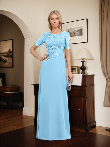 Vestido de gasa con encaje y lentejuelas para madre de la novia, corte A, largo hasta el suelo