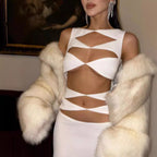 Chic Hollow-Out Two-Piece Bandage Dress Red Carpet Prom Dress
