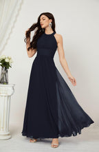 Vestido formal de fiesta Sunnderly de gasa con cuello halter, largo y sin mangas, para dama de honor SY2802 