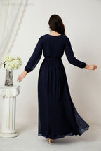 Vestidos de noche Sunnderly con escote en V profundo, gasa, para dama de honor, manga larga de obispo, abertura lateral, vestido formal SY2806 