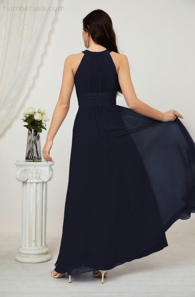 Vestido formal de fiesta Sunnderly de gasa con cuello halter, largo y sin mangas, para dama de honor SY2802 
