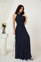 Vestido formal de fiesta Sunnderly de gasa con cuello halter, largo y sin mangas, para dama de honor SY2802 