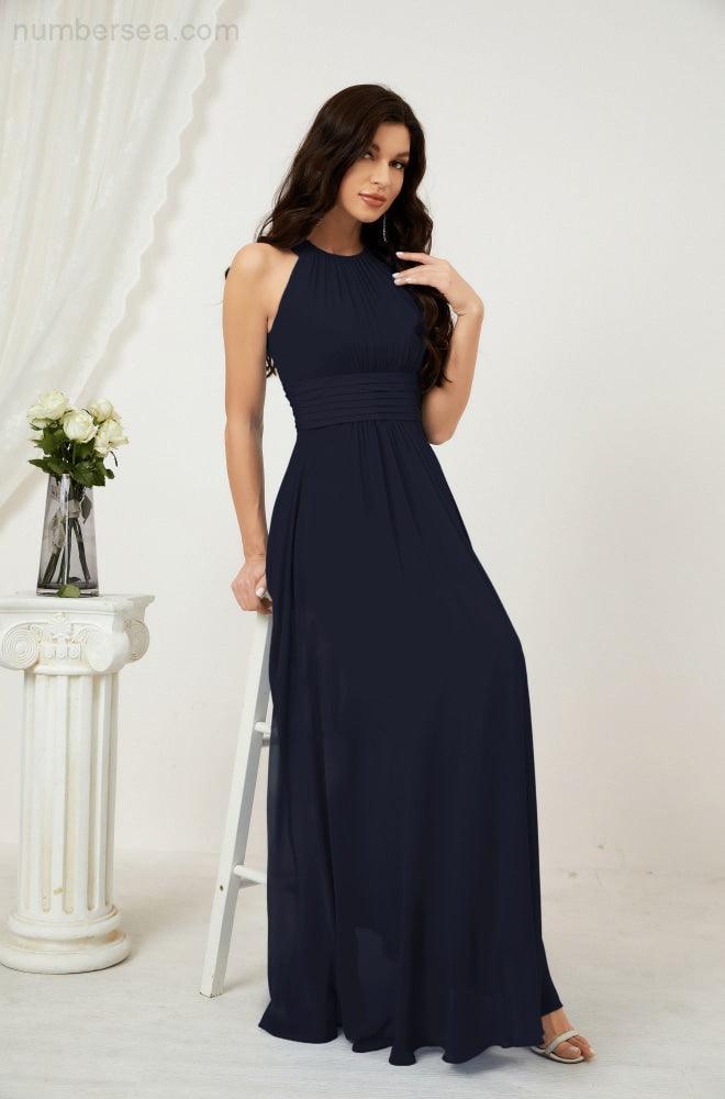 Vestido formal de fiesta Sunnderly de gasa con cuello halter, largo y sin mangas, para dama de honor SY2802 