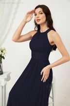 Vestido formal de fiesta Sunnderly de gasa con cuello halter, largo y sin mangas, para dama de honor SY2802 