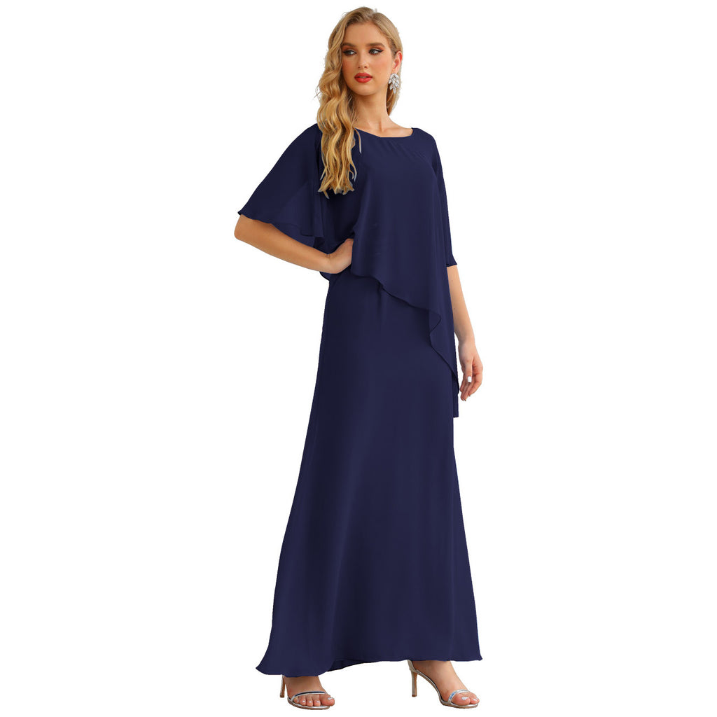 Sunnderly Chiffon-Kleid für die Brautmutter in Übergröße, formelles Ballkleid mit Rüschenumhang