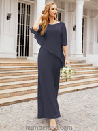 Vestido formal de fiesta Sunnderly, largo, para madre de la novia, con capa con volantes, SY28026 