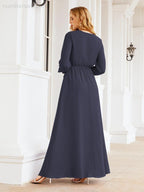 Sunnderly Women's Chiffon Bridesmaid Dress A line Long Sleeves Formal Evening Prom Gown for Wedding Guest SY28032