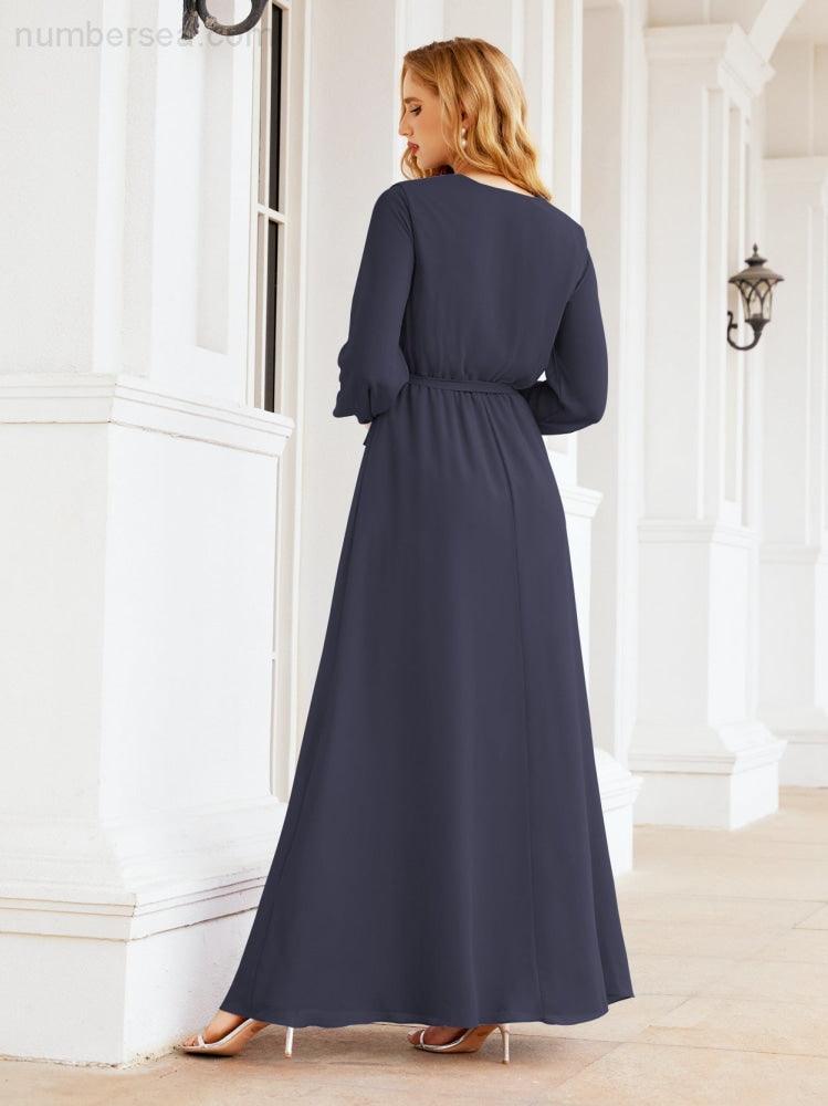 Sunnderly Women's Chiffon Bridesmaid Dress A line Long Sleeves Formal Evening Prom Gown for Wedding Guest SY28032