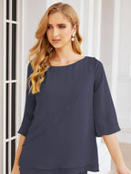 Elegante vestido de dos piezas para madre de la novia, talla grande, pantalón, capas con volantes, bata plateada SY28064 