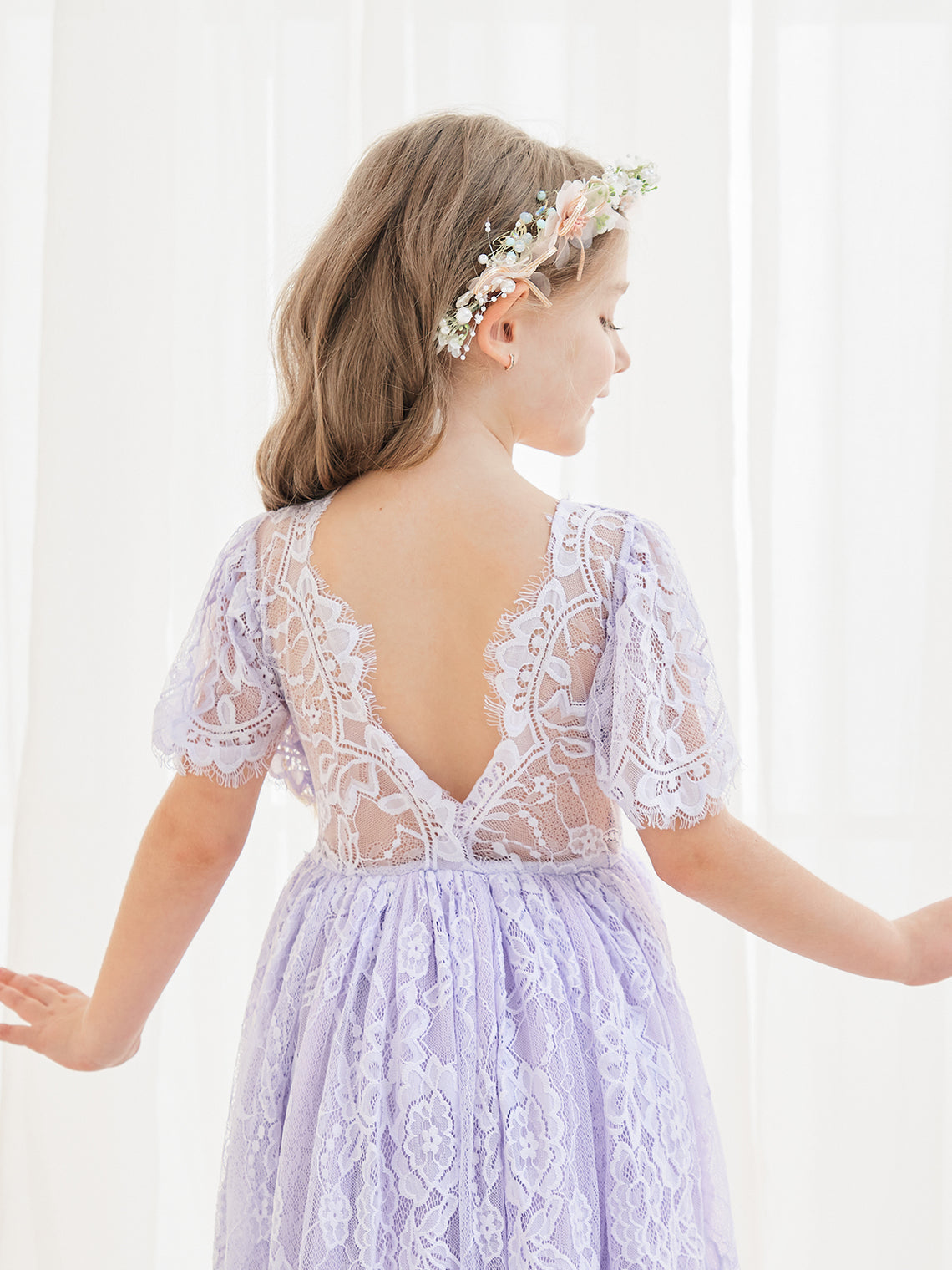 A-Linien-Spitze Knöchellanges Elfenbein Boho Blumenmädchenkleid 