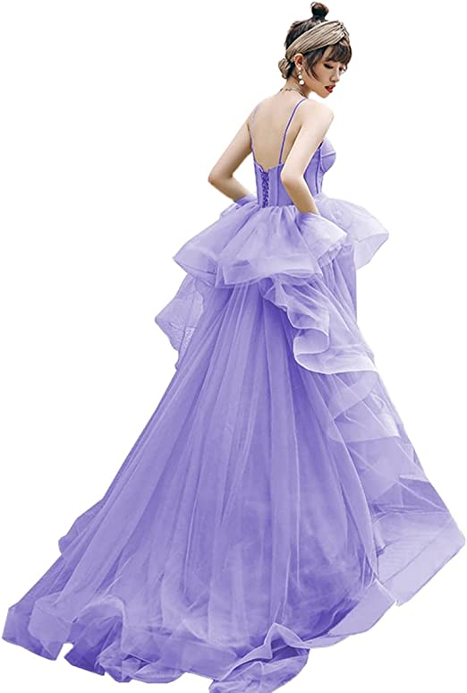 Vestido de noche formal de tul con tirantes finos para mujer Y896
