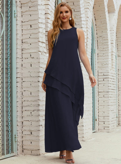 Chiffon Langes Plus Size Kleider für die Brautmutter Formales Brautjungfern-Abschlussballkleid SY28019 