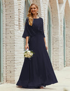 Vestido de dama de honor Sunnderly para mujer, de gasa, manga larga y cuello en V, vestido formal para boda o fiesta SY28018 