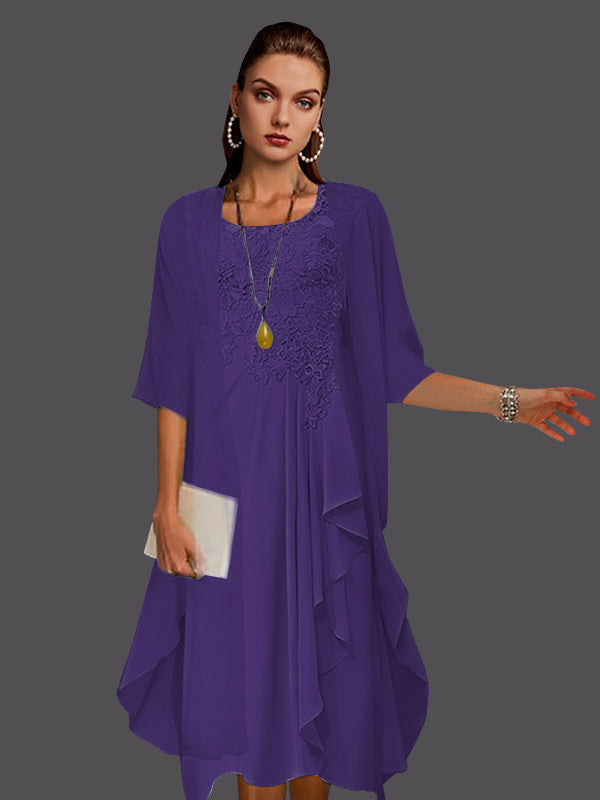 Vestido de dos piezas de gasa, corte A, sin mangas, con encaje y apliques plisados