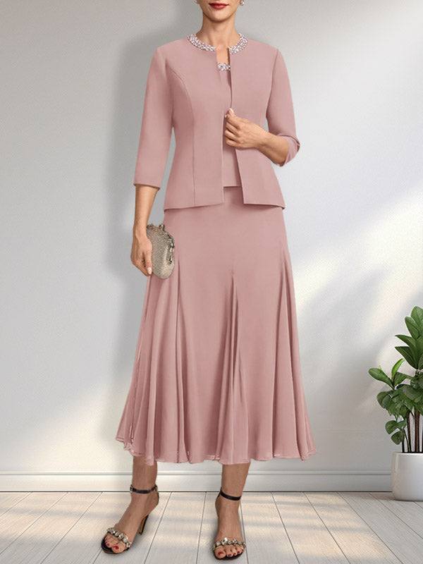 Vestido de gasa para madre de la novia con escote en A, largo hasta la rodilla, con lentejuelas y abalorios.