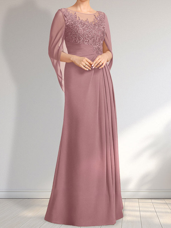 Vestido de gasa con encaje, ilusión, corte A, largo hasta el suelo, para madre de la novia con lentejuelas plisadas