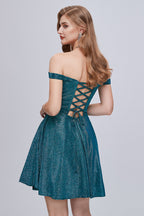 Schulterfreies Sweetheart-A-Linien-Kleid mit Schnürung, kurzes Homecoming-Kleid