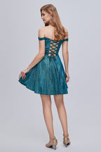 Schulterfreies Sweetheart-A-Linien-Kleid mit Schnürung, kurzes Homecoming-Kleid