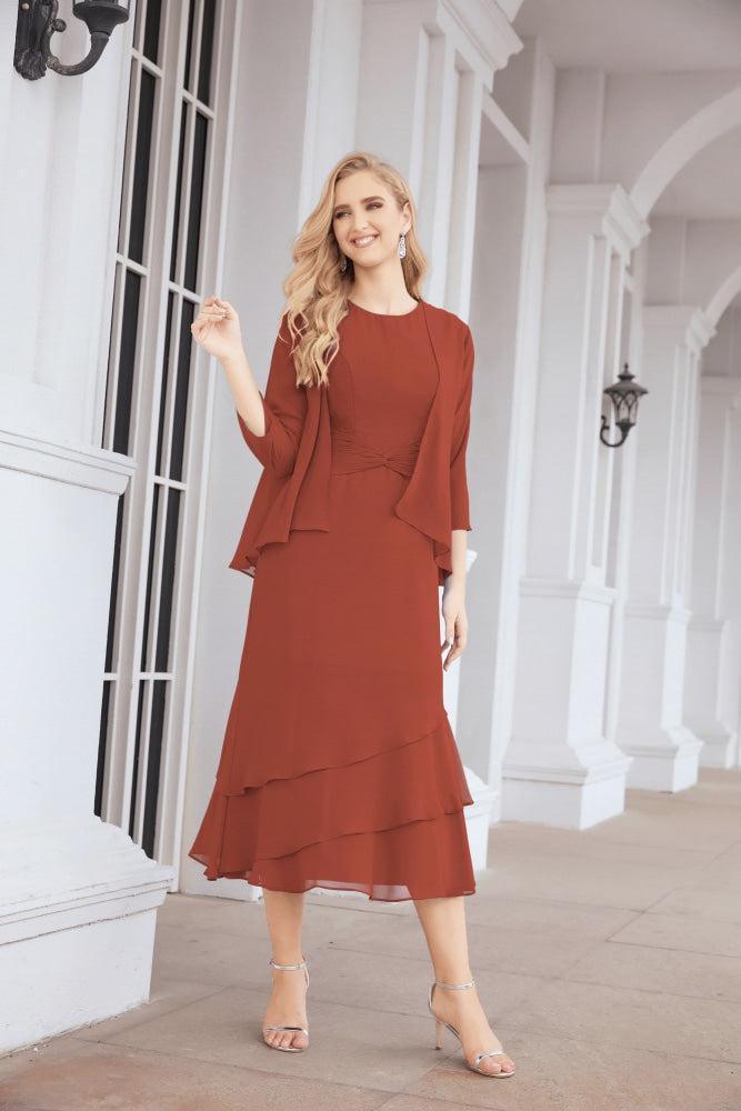 Vestido formal de fiesta Sunnderly de dos piezas, corte A, para madre de la novia, SY28072 