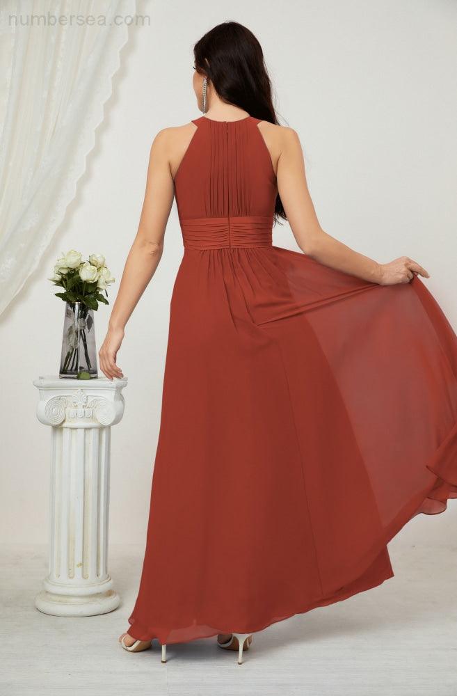 Vestido formal de fiesta Sunnderly de gasa con cuello halter, largo y sin mangas, para dama de honor SY2802 