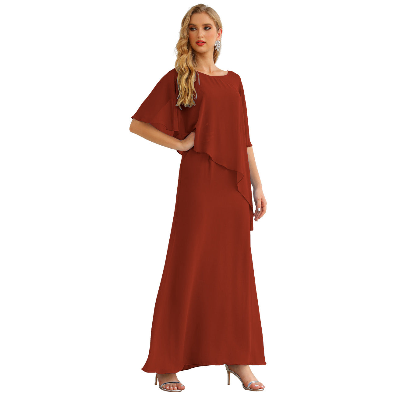 Sunnderly Chiffon Plus Size Mother of The Bride Dresses Formal Prom Gown Ruffle Cape