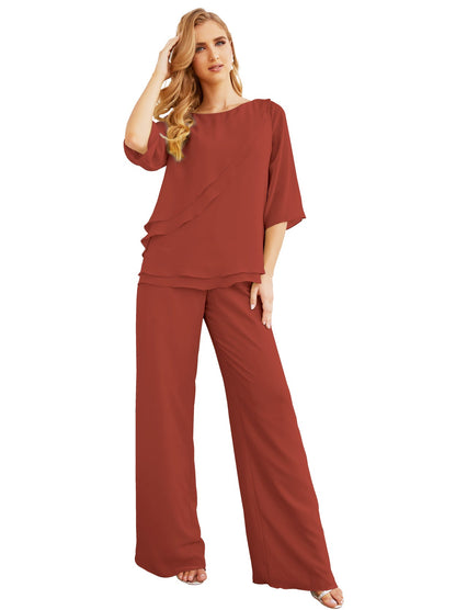 Sunnderly Elegant 2 Piece Mother of The Bride Dress Plus Size Pant Suits Ruffle Layers Sliver Housecoat SY28064