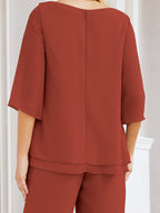 Elegante vestido de dos piezas para madre de la novia, talla grande, pantalón, capas con volantes, bata plateada SY28064 