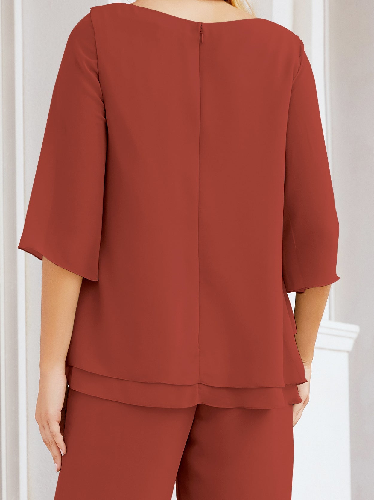 Sunnderly Elegant 2 Piece Mother of The Bride Dress Plus Size Pant Suits Ruffle Layers Sliver Housecoat SY28064